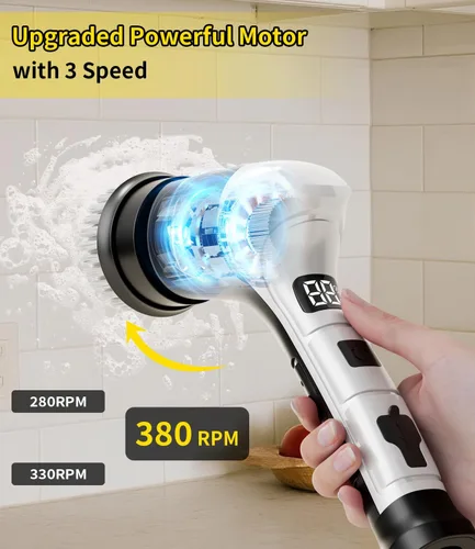 Miniatura 4 de Limpiador eléctrico giratorio, cepillo de limpieza inalámbrico para el hogar con 6 cabezales reemplazables, 3 velocidades, pantalla LED, limpiador