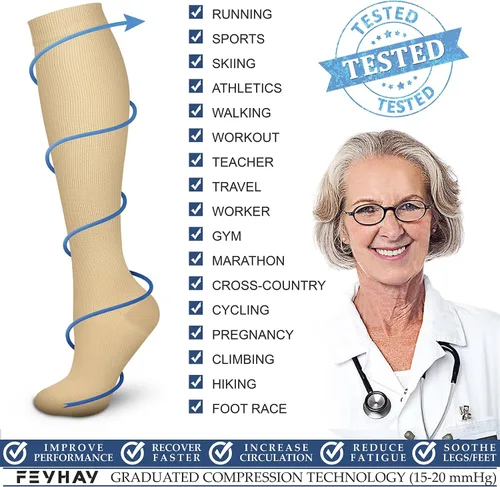 Miniatura 6 de FEYHAY Calcetines de compresión de cobre (3 pares) de 15-20 mmHg de circulación es la mejor atlética y diaria para hombres y mujeres, correr