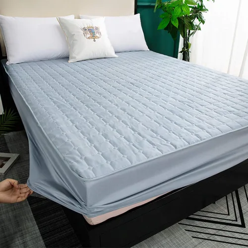 Miniatura 12 de Sábanas bajeras de cama tamaño Queen, acolchado, transpirable, impermeable, a prueba de orina, protector de colchón grueso antideslizante, color Gris