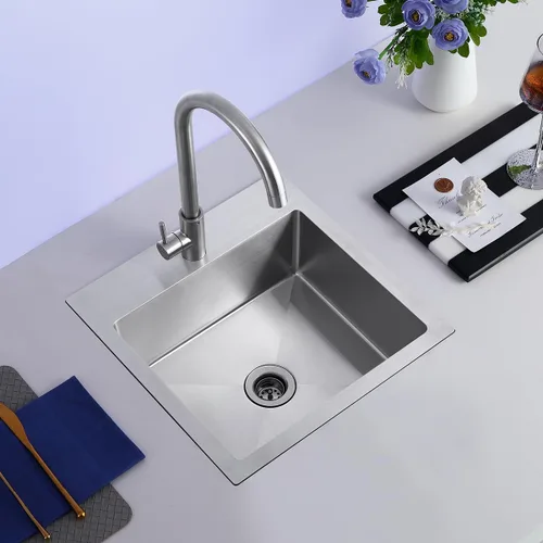Miniatura 2 de Fregadero de cocina de 15 x 15 pulgadas con orificio de drenaje de 2", fregadero de barra empotrable hecho a mano de acero inoxidable 304, fregadero