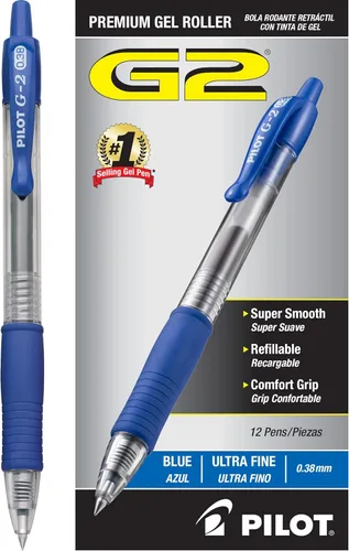Miniatura 2 de Pilot G2 Premium - Bolígrafos de gel recargables y retráctiles, punta ultrafina, tinta de gel, 0.015 in, tinta azul, paquete de 12 unidades Azul