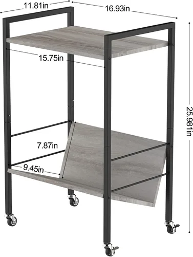 Miniatura 7 de YBING Soporte para tocadiscos con almacenamiento de discos, mesa de almacenamiento de discos de vinilo, mesas auxiliares de 2 niveles, soporte