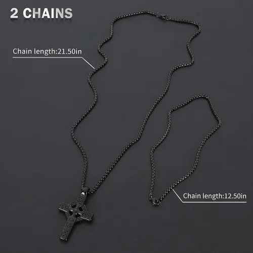 Miniatura 2 de Cross Pendant for Car Rear View Mirror Decor Prayer Hanging Ornament Stainless Steel Celtic Knot Cross Necklace Adult Men Christian Gift