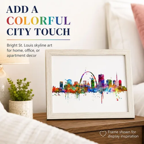 Miniatura 4 de ZEARPT Impresión artística del horizonte de San Luis de Missouri Skyline City Acuarela, papel artístico de San Luis para colgar en la pared, arte