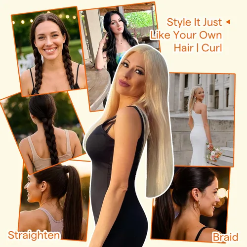 Miniatura 7 de Full Shine Extensiones de cabello humano, 18 pulgadas, mechones de trama, color #2 castaño oscuro, 3.5 onzas, cabello Remy para coser, doble trama