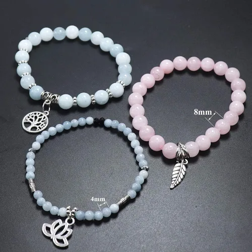 Miniatura 2 de UEUC - Pulseras Reiki, apilables, de piedras curativas, cristales, con dije del árbol de la vida, yoga y hoja de loto, contra la ansiedad