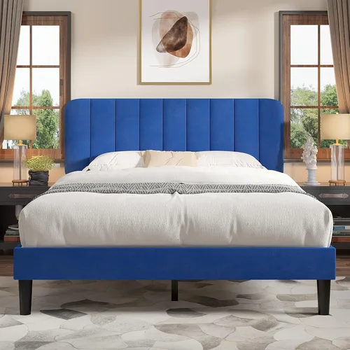 Miniatura 38 de VECELO Marco de Cama Tapizada Tamaño Full con 4 Cajones y Cabecero, Marco de Cama Plataforma de Almacenamiento de Terciopelo, Soporte de Listones