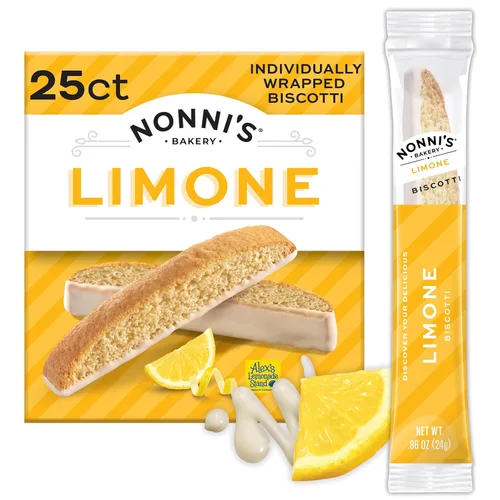 Nonni's Limone Galletas de Biscotti de Limón con Glaseado – Aperitivo Italiano para la Hora del Té envuelto individualmente, crujiente horneado dos