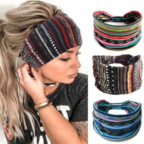 Miniatura 9 de CAKURE Diademas anchas bohemias anudadas para la cabeza, bufanda africana para la cabeza, accesorios para el cabello de motocicleta, para mujeres