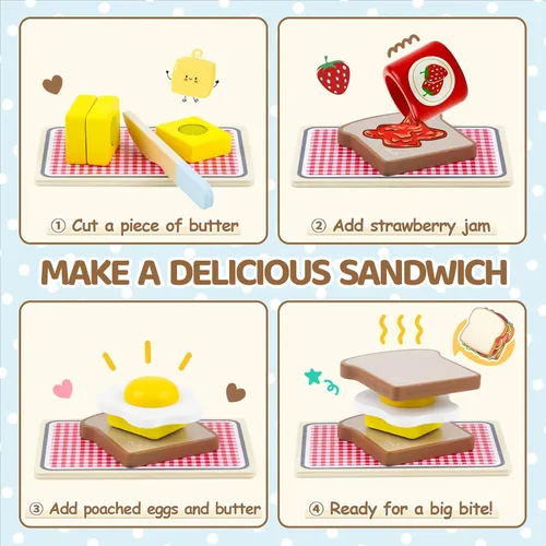 Miniatura 6 de Airlab Play Accesorios de Cocina para Niños Pequeños 1-3 Tostadora Emergente de Madera Juguete de Comida de Juego Niños Edad 1 2 3, Pan