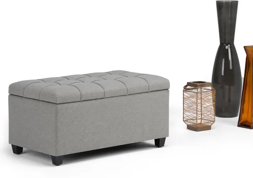 Miniatura 11 de SIMPLIHOME Sienna - Banco otomano de almacenamiento, 33 pulgadas de ancho, tapizado de tela con aspecto de lino, banco otomano rectangular
