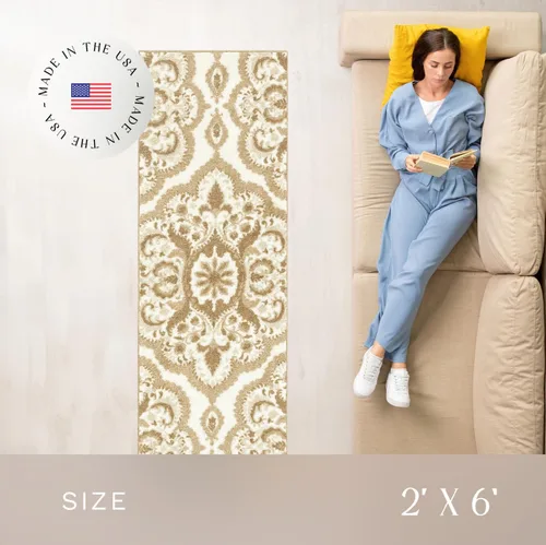 Miniatura 3 de Maples Rugs Vivian Medallion - Alfombra para pasillo, fabricada en Estados Unidos, lavable, antideslizante, alfombra de interior para pasillo, Neutro