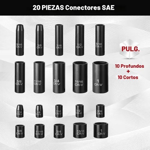 Miniatura 3 de Aloanes Juego de llaves de impacto de 3/8 pulgadas, 64 piezas SAE profundo y poco profundo (5/16"-1") y métrico (0.236 in-0.945 in), llave