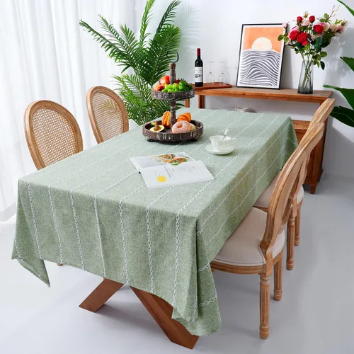Miniatura 2 de Chassic Manteles de lino estilo granja de 60 x 84 pulgadas, resistentes a las arrugas, lavables, manteles de mesa de comedor para mesas Verde salvia