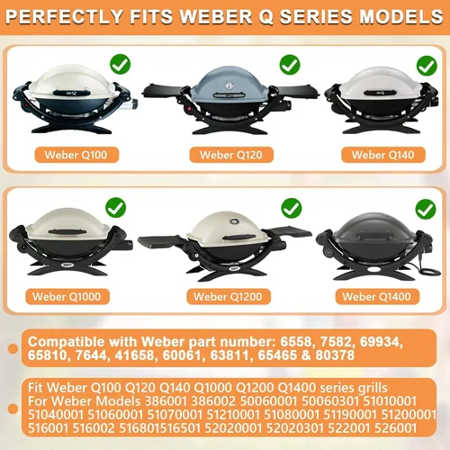 Miniatura 2 de 7582 Parrilla para Weber Baby Q, Accesorios Weber Q1000, Q1200, Q1400, Q100, Q120, Q140, 386001, 386002, Hierro Fundido Esmaltado Mate, Negro