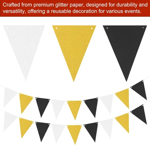 Miniatura 5 de MECCANIXITY Guirnalda de papel con purpurina de 10 pies para colgar banderines dorados, plateados, negros, brillantes para Navidad, despedidas