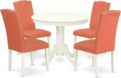 Miniatura 25 de East West Furniture ANEN3-LWH-06 - Juego de mesa de cocina de 3 piezas contiene una mesa de comedor redonda con pedestal y 2 sillas de comedor