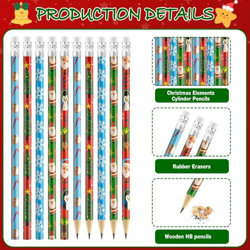 Miniatura 3 de 96 lápices de Navidad y borradores divertidos en 3D a granel para niños, bolsas de regalo de Navidad, regalos de 48 lápices y borradores