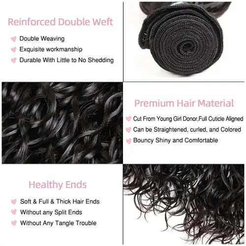 Miniatura 3 de Paquetes de cabello humano onda de agua 4 paquetes 10 12 14 16 pulgadas 10A brasileño virgen rizado profundo paquetes 100% sin procesar mojado