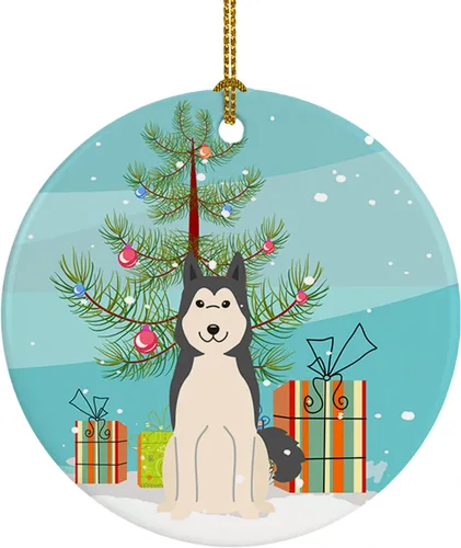 Caroline's Treasures Adorno de cerámica para árbol de Navidad, Laika Spitz de Siberia Occidental, decoración colgante para árbol de Navidad,
