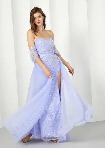 Miniatura 5 de Vestidos de fiesta de lentejuelas con purpurina 2025 con abertura de sirena de tul de noche brillante elástico vestido formal con cola