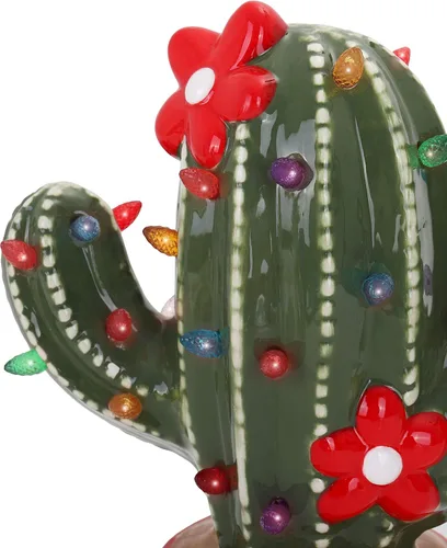 Miniatura 3 de Cactus de Navidad de cerámica – Cactus de árbol de Navidad de cerámica vintage – Cactus de árbol de Navidad iluminado – Cactus nostálgico árbol