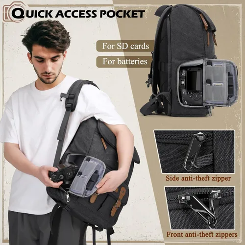Miniatura 4 de RAINSMORE Mochila para Cámara para DSLR/SLR Sin Espejo Portátil de 15.6 Pulgadas Mochila para Cámara para Fotógrafos Bolsas Estuche de Fotografía