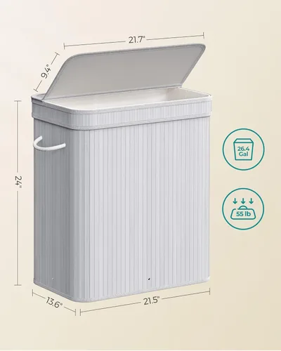 Miniatura 7 de SONGMICS Cesta de ropa sucia con tapa, Cesta de bambú para ropa sucia, Cesta de lavandería extraíble lavable a máquina, con asas, 26.4 galones