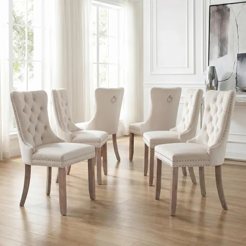 Miniatura 57 de Velvet Dining Chairs Set of 2, Tufted High Chairs with Nailhead Trim, Pull Ring, Black Solid Wood Legs, Elegant Upholstered Accent Chairs for Dining