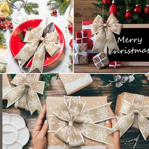 Miniatura 6 de 2 rollos de cinta de copo de nieve con borde con alambre para árbol de Navidad, cinta decorativa de temporada para Navidad, decoración de invierno