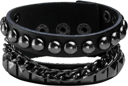 Eigso Pulseras de cuero punk para hombres y mujeres, pulsera de cadena con tachuelas para hombre y mujer, Cuero, No es una piedra preciosa
