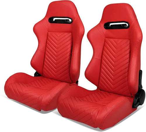 Miniatura 12 de IKON MOTORSPORTS, Asiento universal de carreras PU + cuero de carbono + gamuza, con deslizadores dobles, asiento deportivo reclinable negro