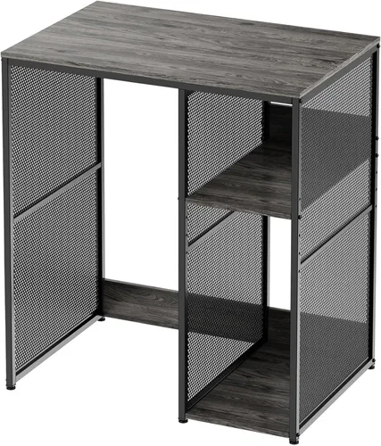 Miniatura 7 de KirKical - Gabinete de 3 niveles para barra de café con espacio para mini refrigerador, soporte de microondas resistente en color gris rústico