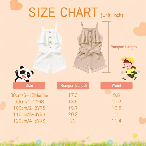 Miniatura 7 de Tepuce Ropa para niña pequeña, con correa de bebé, sin mangas, de una pieza, overol casual de verano