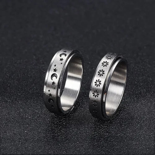 Miniatura 5 de FUNRUN JEWELRY Anillo de acero inoxidable para la ansiedad para mujeres y hombres, anillos giratorios de luna y estrella celta para aliviar