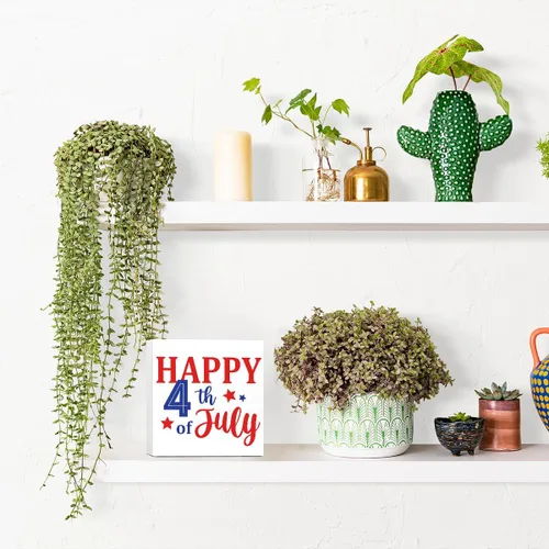 Miniatura 7 de LVQHI Decoración de madera con texto en inglés «Happy 4th of July Independence Day», letrero patriótico de madera para el hogar, dormitorio
