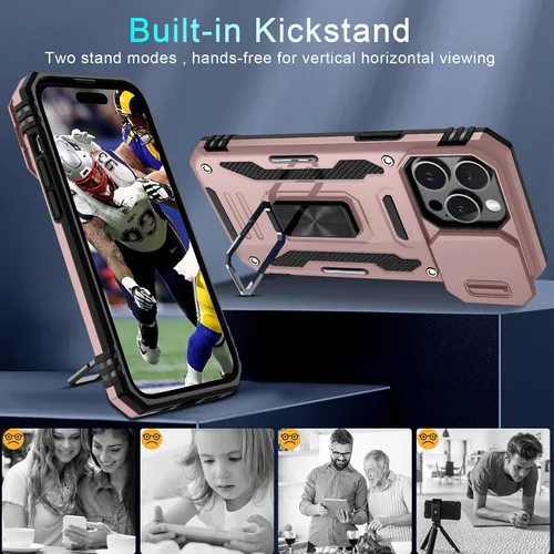 Miniatura 35 de DEERLAMN Funda para iPhone Xs Max con funda deslizante para cámara + protector de pantalla, soporte giratorio de anillo de grado militar a prueba