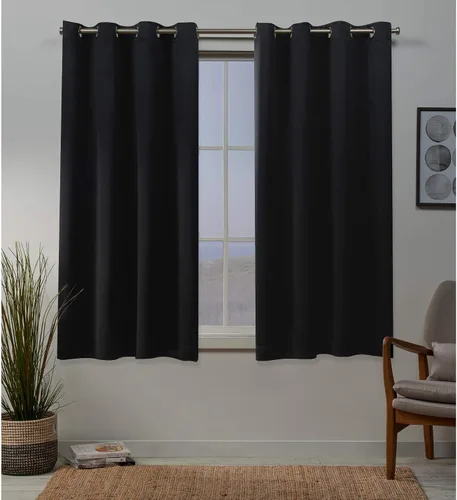 Exclusive Home - Par de paneles de cortinas opacas para oscurecer con parte superior con ojales tejidas de satén y sarga, 52 x 63 pulgadas, color