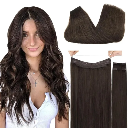 Miniatura 30 de GOO GOO Extensiones de Cabello Humano con Alambre, 18A/613A Rubio Oscuro mezclado con Rubio Decolorado Resaltado 18 pulgadas 95g, Extensiones