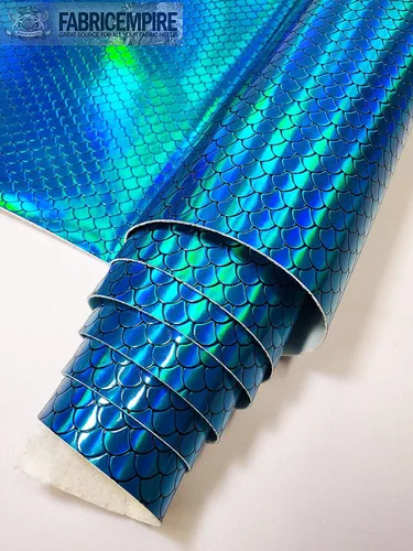 Miniatura 2 de Fabric Empire The Yard - Escamas holográficas de vinilo en relieve, tela brillante de sirena de 54 pulgadas de ancho, vendido por The Yard Turquesa