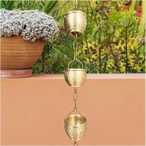 Miniatura 6 de Rain Chains,Rain Catcher Chain, Hanging Rain Chain Aluminum, Decorative Water Catcher Copper-Plated Cup, Heavy Rain Water Chain,B-26m/85ft