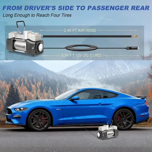 Miniatura 3 de Inflador de Neumáticos Portátil Compresor de Aire Plateado, Bomba Automática de Doble Cilindro de Alta Resistencia, Compresor de Aire Portátil