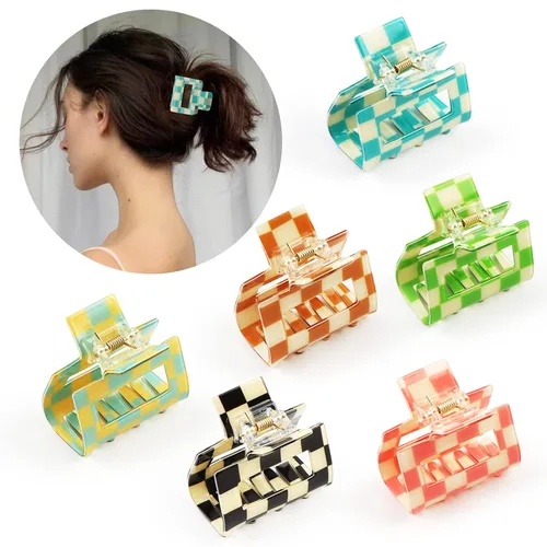 Airsky Paquete de 6 pinzas para el cabello a cuadros, pinzas cuadradas medianas para el cabello, 2 x 2 x 1.1 pulgadas, talla única, diseño