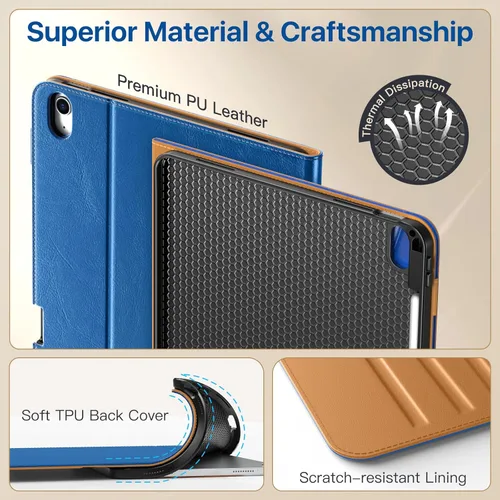 Miniatura 7 de MoKo Funda para iPad Air de 13 pulgadas (M4) 2026 / (M3) 2025 / (M2) 2024 con soporte para lápices, correa de mano y bolsillo, funda de cuero