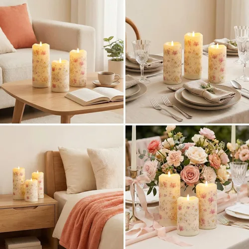 Miniatura 7 de Eywamage Velas de pilar de fibra óptica sin llama con control remoto, velas LED de resorte de mariposa floral parpadeantes para decoración