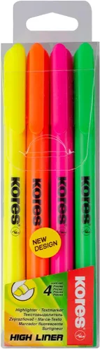 Kores High Liner - Bolígrafos resaltadores finos, punta de cincel, colores surtidos (juego de 4)