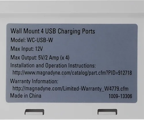 Miniatura 5 de Soporte de pared con 4 puertos USB de carga 12-16V DC apto para placas de pared estándar, color blanco