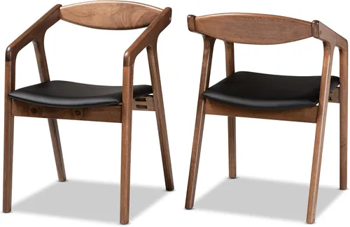 Miniatura 11 de Baxton Studio Harland - Juego de comedor de 7 piezas, tapizado de piel sintética gris y acabado marrón nogal, juego de comedor de 7 piezas