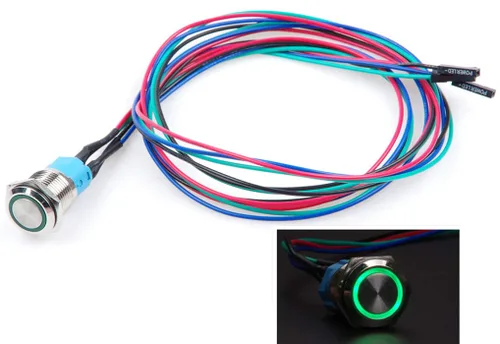 Miniatura 9 de Interruptor de chasis de 0.472 in con botón de metal con cable de extensión de 3.3 pies, anillo de símbolo de interruptor azul, adecuado