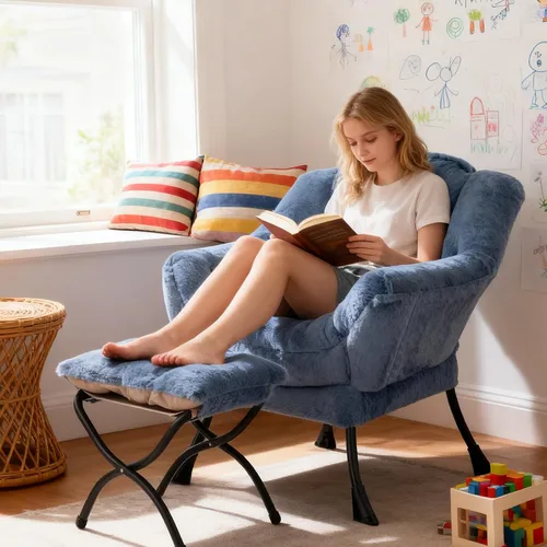 Miniatura 8 de Welnow - Silla perezosa con otomana, moderna silla de descanso con reposabrazos y bolsillo lateral, juego de sillón tapizado de ocio, sillón